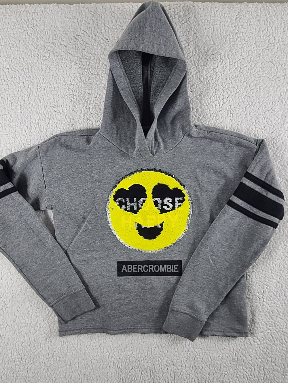 Abercrombie Kids Gray Choose Happy Reversible Sequin Hoodie Size 11/12
